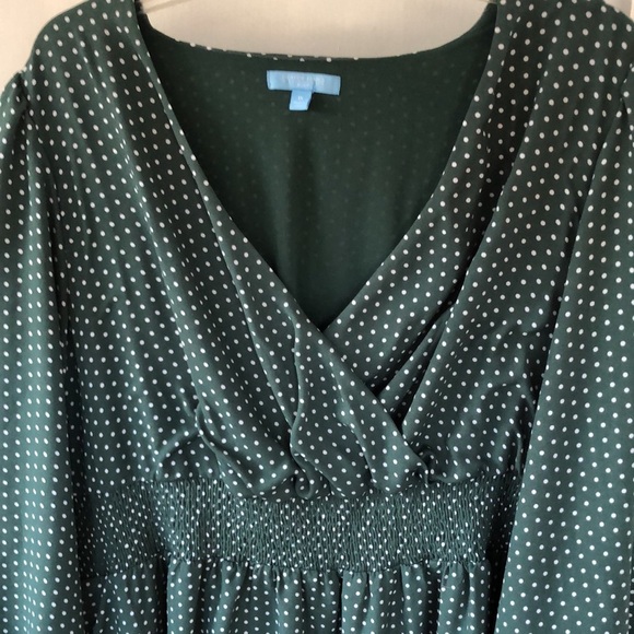 Draper James RSVP Green Polka Dot Smocked Waist Long Sleeve Midi Dress Size 1X - Picture 5 of 12